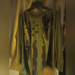 Women's Open shoulder flag shirt long sleeve
